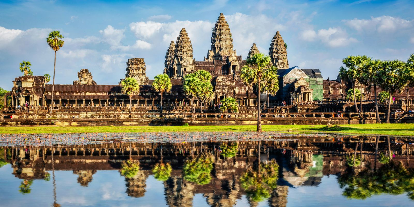 Angkor Wat temple complex reflected in water