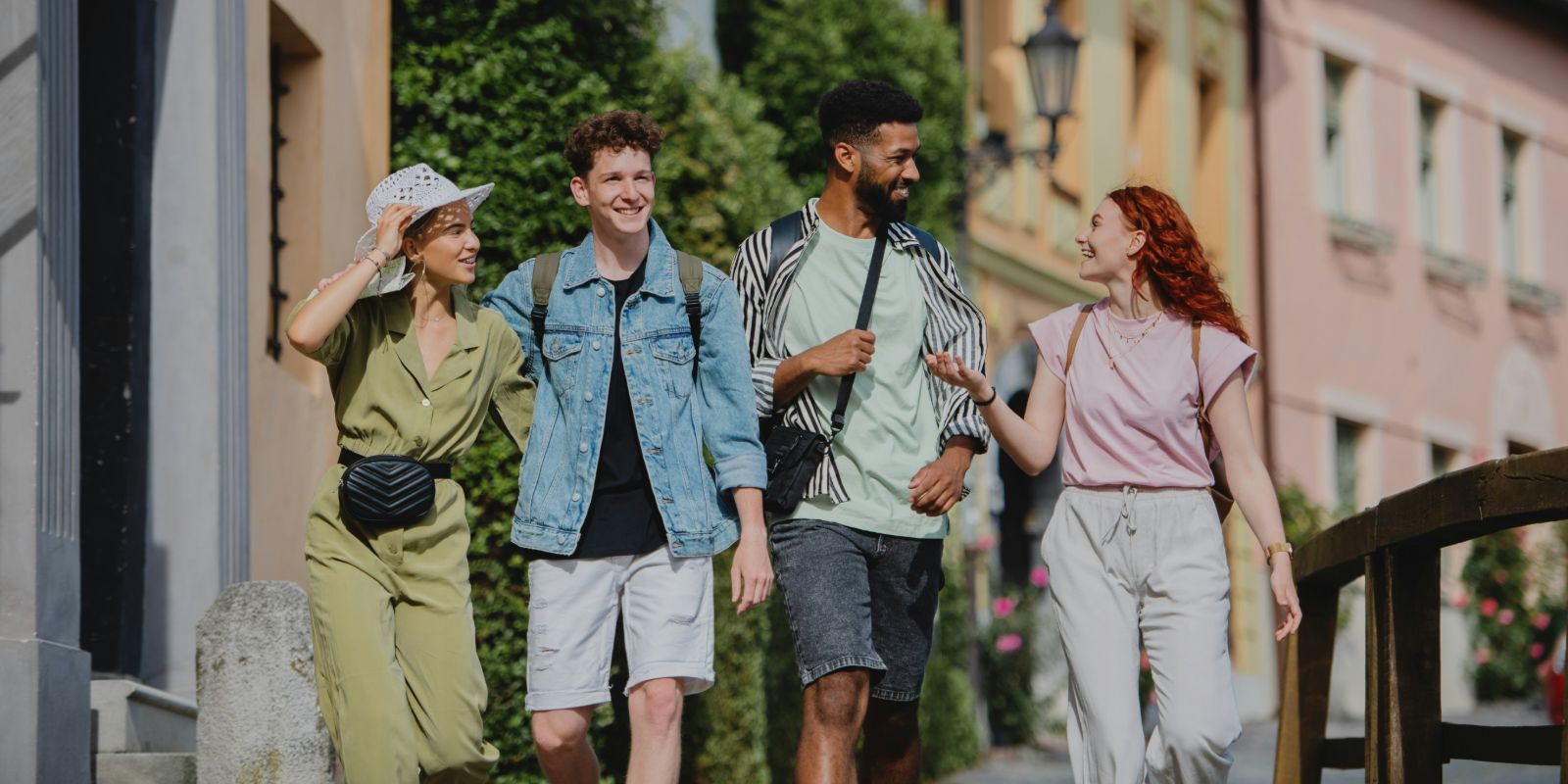 Friends exploring a town on a gap year in Latin America.